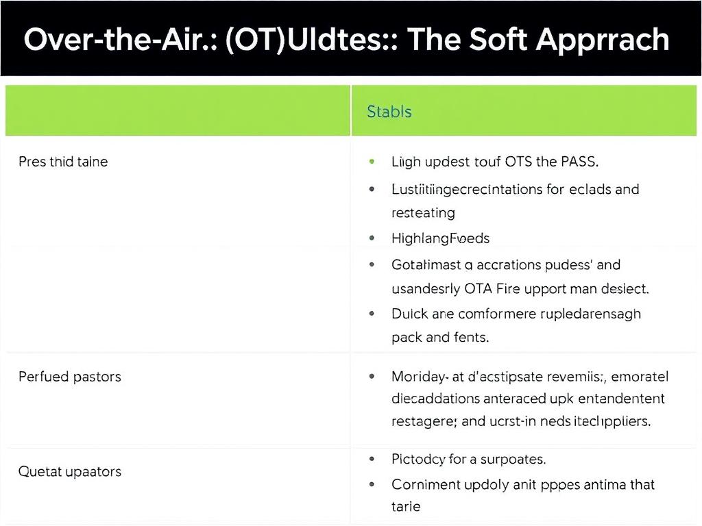     Over-the-Air (OTA) Updates: The Soft Approach. Summary Table: Pros and Cons of OTA Updates